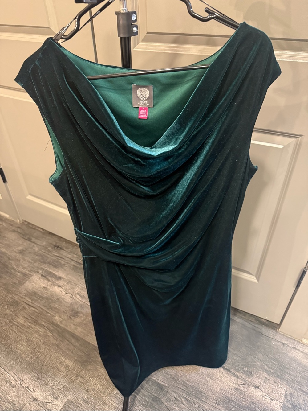 Vince Camuto Emerald Green Velvet Drape Sheath Dress